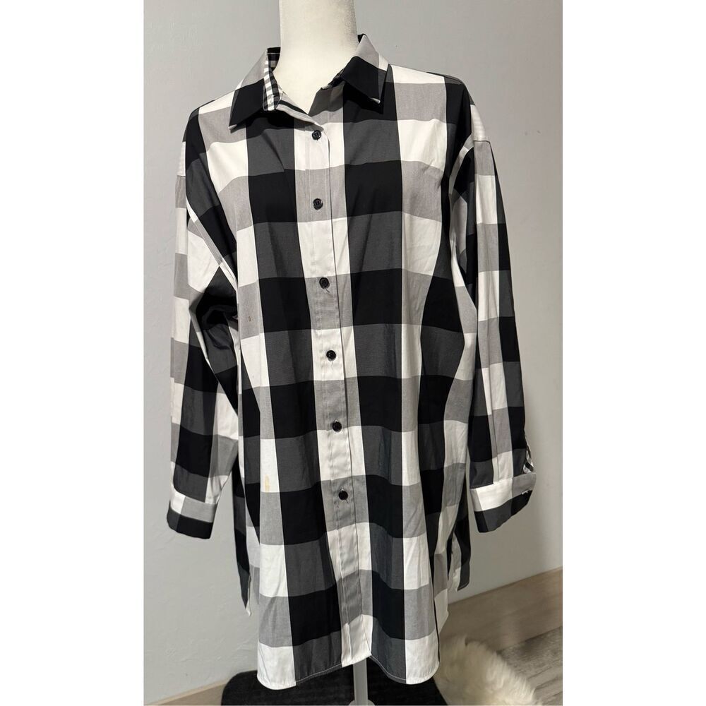 Lafayette 148 New York Gingham check stretch contrasting small check cuffs cott